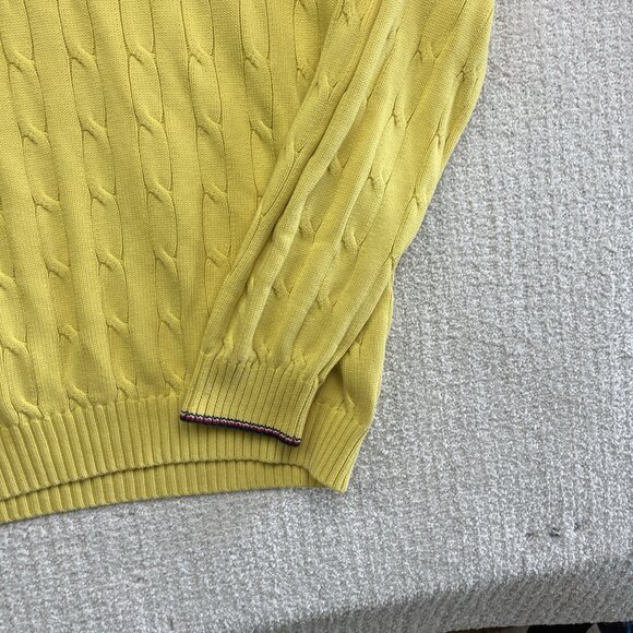 Vintage Tommy Hilfiger Cable Knit Sweater Yellow Men XL Preppy Grandpa Pullover - Picture 5 of 10